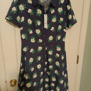 Draper James White and Yellow Casual Sundress with Notched Collar